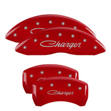 Load image into Gallery viewer, MGP 4 Caliper Covers Engraved Front &amp; Rear Cursive/Charger Red finish silver ch