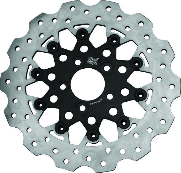 Twin Power 84-17 Big Twin Exc 08-17 FLH FLT Rear 11.5 Scalloped Floating Rotor Black Mesh