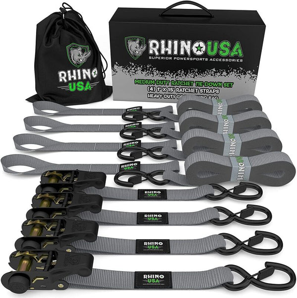 Rhino USA Medium Duty Ratchet Strap Tie-Down 4-Pack (Gray)