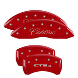 MGP 4 Caliper Covers Engraved Front Cursive/Cadillac Engraved Rear CTS4 Red finish silver ch