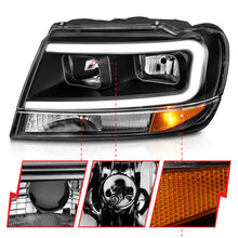 Load image into Gallery viewer, ANZO 99-04 Jeep Grand Cherokee Crystal Headlights - w/ Light Bar Black Housing