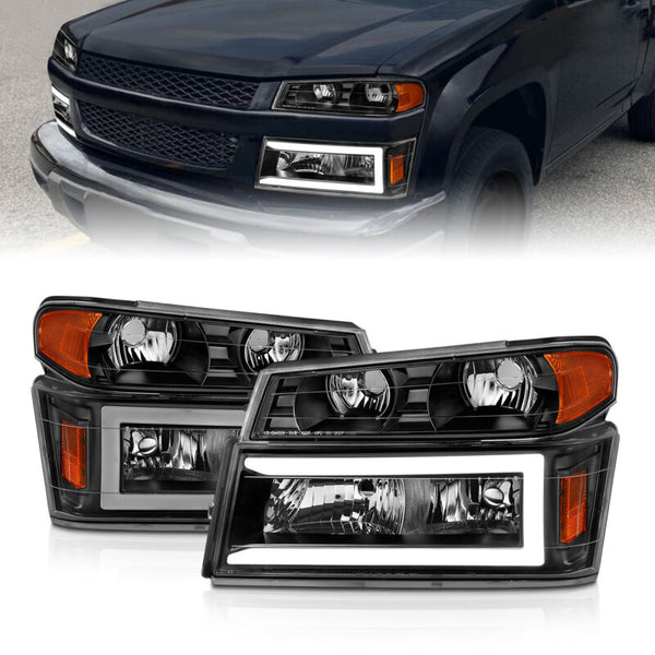 ANZO Crystal Headlights w/ Light Bar - Black Housing - 2004-2012 GM Colorado/Canyon/I-Series