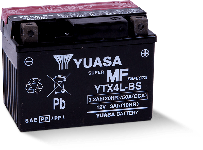 Yuasa YTX4L-BS Maintenance Free AGM 12-Volt Battery w/Bottle