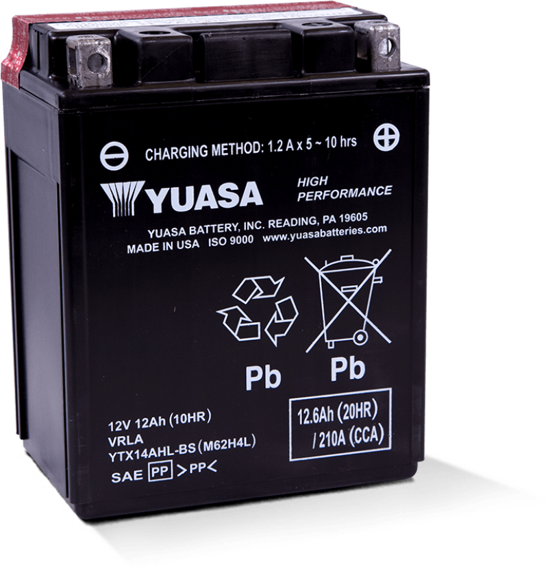 Yuasa YTX14AHL-BS High Performance AGM 12-Volt Battery w/Bottle