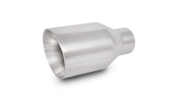 Vibrant 4in OD Round SS Exhaust Tip (Double Wall Angle Cut Beveled Outlet) 3in. ID Inlet