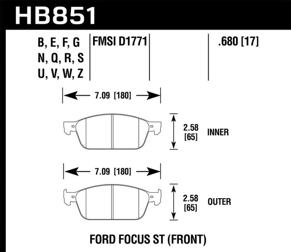 Hawk Performance HPS 5.0 Front Brake Pads for 15-16 Ford Focus ST
