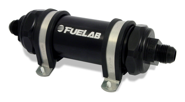 Fuelab 828 Long In-Line Fuel Filter -8AN In/Out 6 Micron Fiberglass - Black
