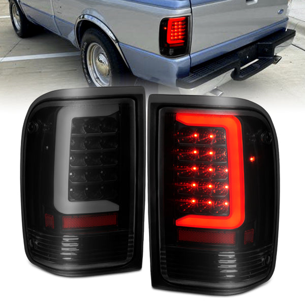 ANZO LED Tail Lights  Black Housing, Smoked Lens  Ford Ranger 1993-1997 (Pair)