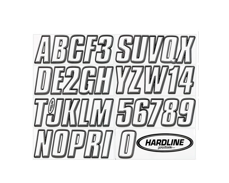 Hardline Boat Lettering Registration Kit 3 in. - 800 White/Black