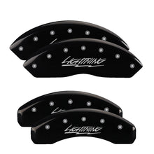 Load image into Gallery viewer, MGP 4 Caliper Covers Engraved Front &amp; Rear Lightning Black finish silver ch