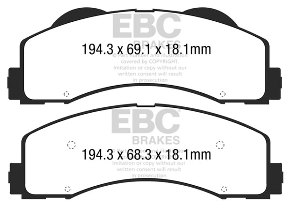 EBC Extra Duty Front Brake Pads for 2015+ Ford F150 2.7 Twin Turbo (2WD)
