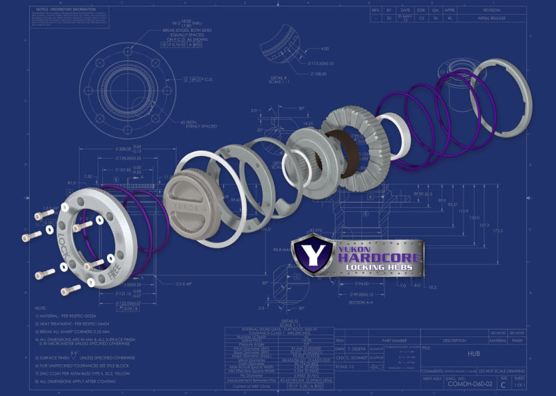 Yukon Gear Hardcore Locking Hub Set For GM 8.5in Front & Dana 44 / 19 Spline