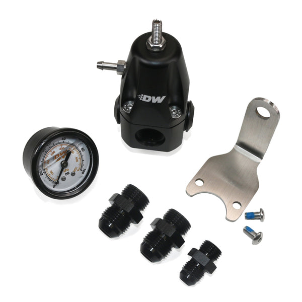 DeatschWerks DWR1000 Adjustable Fuel Pressure Regulator with Gauge & Fittings - Anodized Black