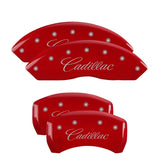 MGP 4 Caliper Covers Engraved Front & Rear Cursive/Cadillac Red Finish Silver Characters