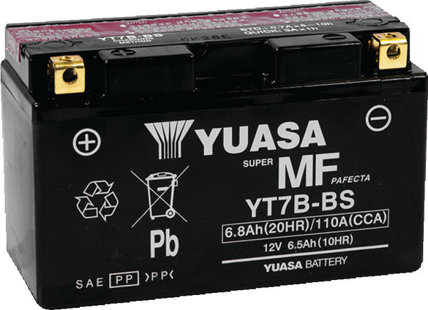 Yuasa YT7B-BS Maintenance Free AGM 12-Volt Battery w/Bottle