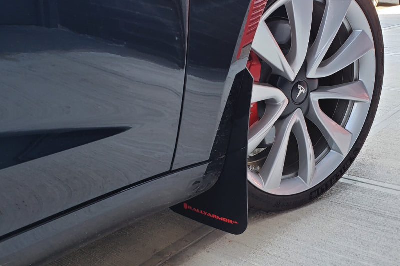 Rally Armor 17-23 Tesla Model 3 Black UR Mud Flap - Metallic Black Logo