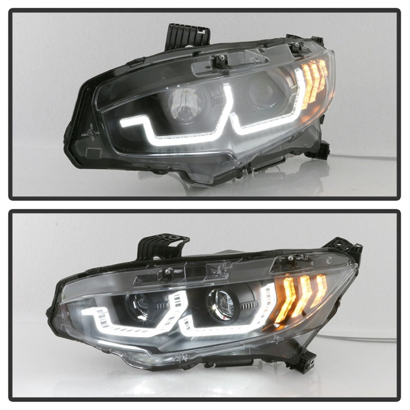 Spyder 16-18 Honda Civic 4Dr w/LED Seq Turn Sig Lights Proj Headlight - Black - PRO-YD-HC16-SEQ-BK