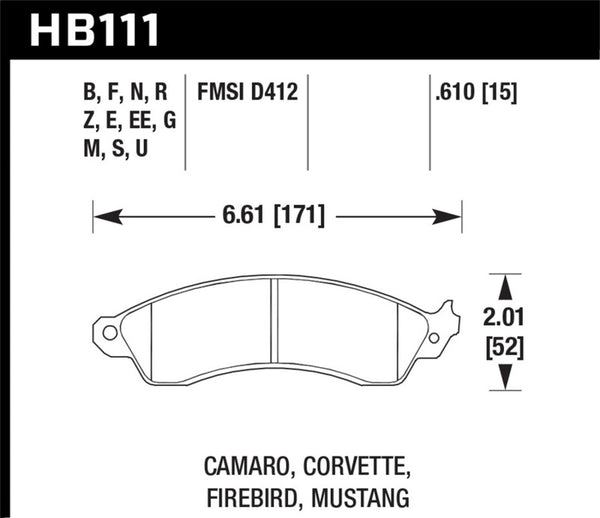 Hawk DTC-60 Race Brake Pads for 94-04 Mustang Cobra, 88-95 Corvette 5.7L, 88-92 Camaro
