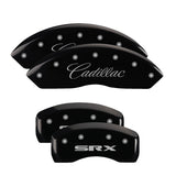 MGP 4 Caliper Covers Engraved Front Cursive/Cadillac Engraved Rear SRX Black finish silver ch