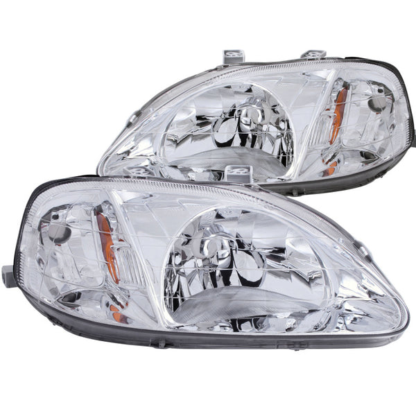 ANZO Crystal Headlights Chrome Housing Clear Lens for 19992000 Honda Civic