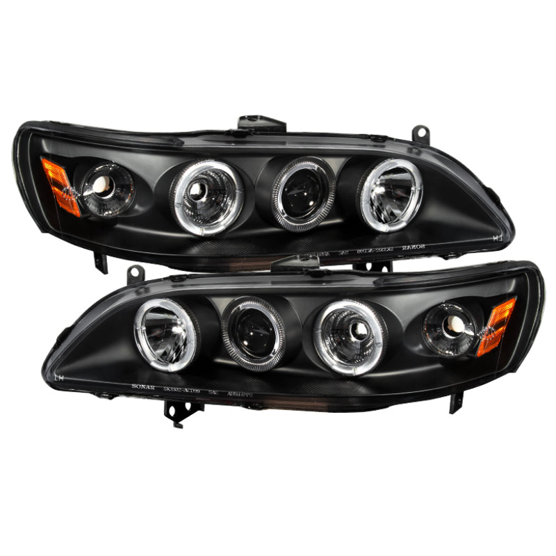 Spyder Honda Accord 98-02 1PC Projector Headlights LED Halo Amber Reflctr Blk PRO-YD-HA98-AM-BK