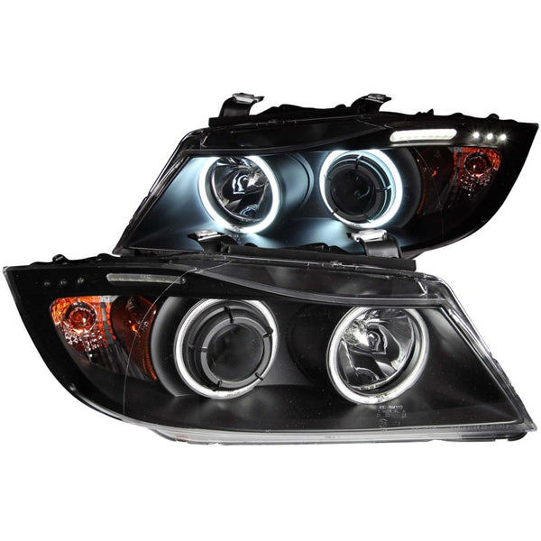 ANZO Projector Headlights w/ Halo & LED Bar (Black CCFL) for 2006-2008 BMW 3 Series E90/E91