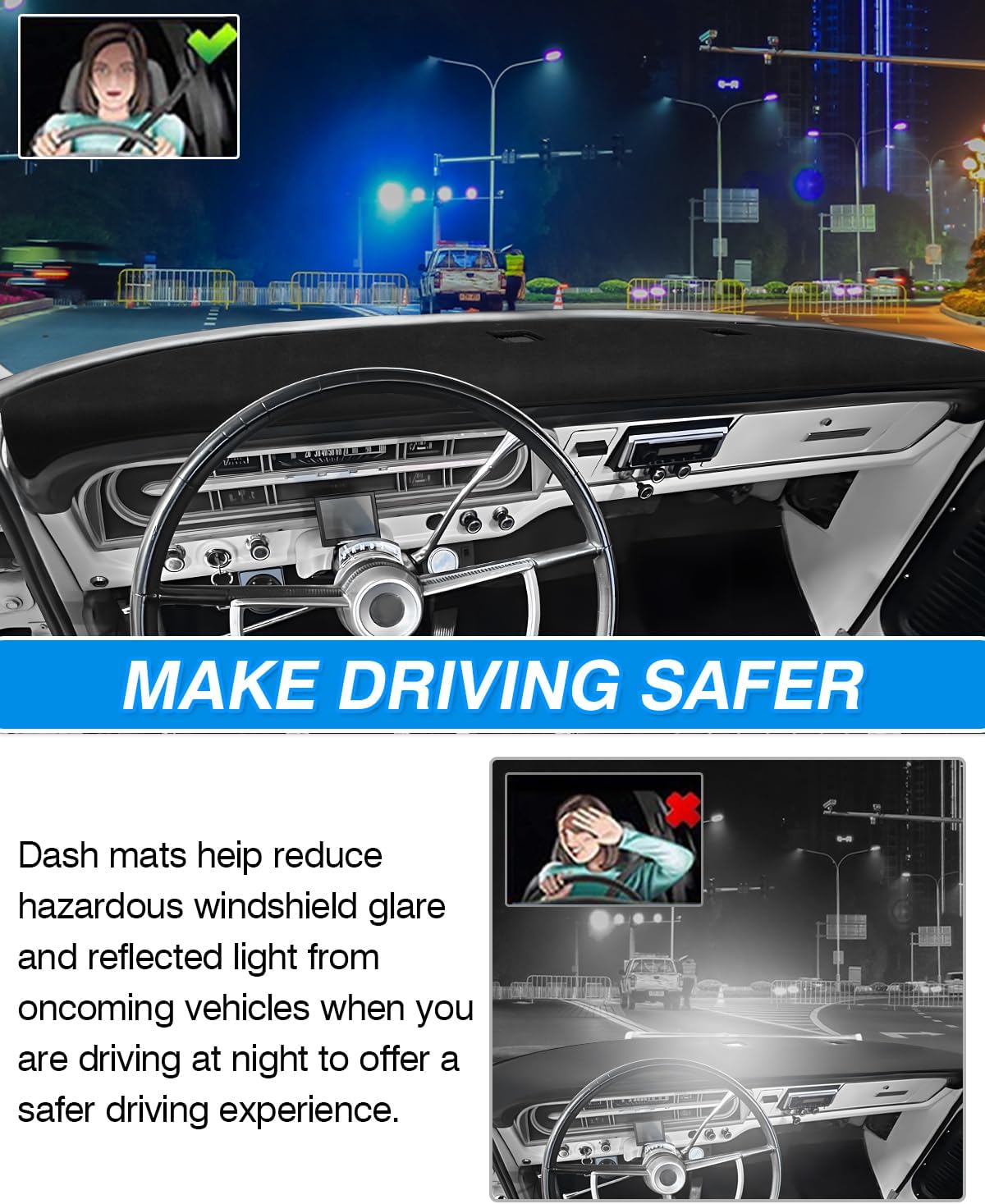 Ford F100 Dash Cover – Cartist Custom‑Fit Non‑Slip Carpet Dashboard Sunshield for F100 / F250 / F350 1967‑1972 (UV & Glare Protector)