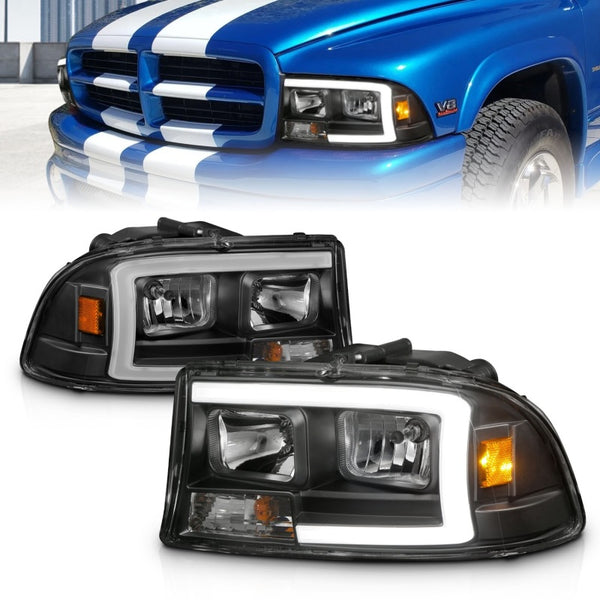 ANZO Black Housing Crystal Headlight Set for 19972004 Dodge Dakota/Durango