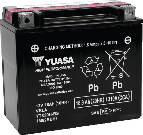 Yuasa YTX20H-BS High Performance AGM 12-Volt Battery w/Bottle