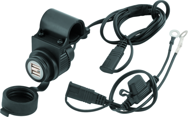 BikeMaster Dual USB Charger Socket w/ Handlebar Bracket - 5V/2A, Weather-Resistant