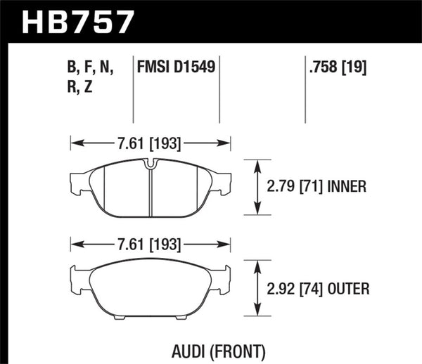 Hawk HPS 5.0 Front Brake Pads for Audi A5 Quattro (2013) & A6/A7/A8 Quattro (2012-2016)