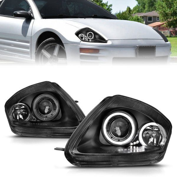ANZO Projector Headlights w/ Halo (Black) for Mitsubishi Eclipse 2000-2005
