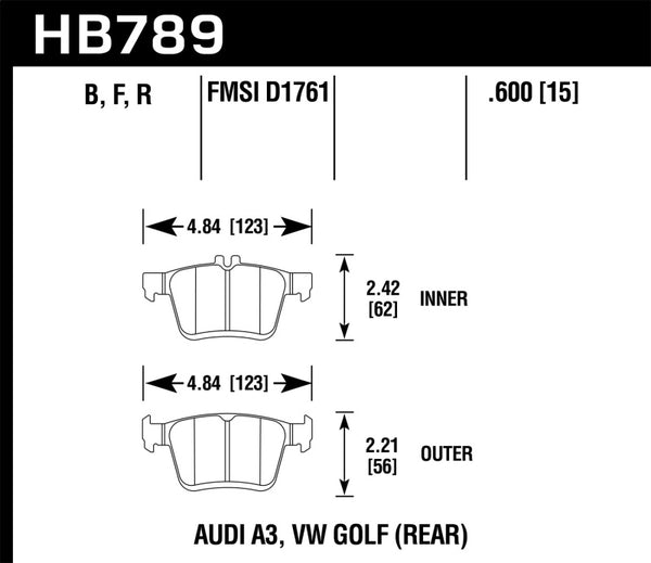Hawk Performance Ceramic Rear Brake Pads for 2015-2020 Audi A3/S3