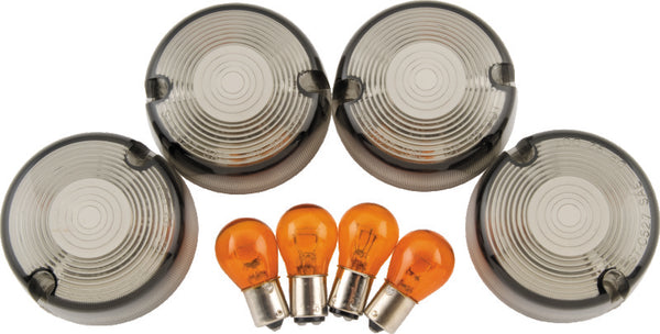 Bikers Choice Smoked Turn Signal Lens & Amber Bulb Kit for 1986-99 FXST, 1986-01 FXD/FXR/XL - Replaces H-D 69306-02