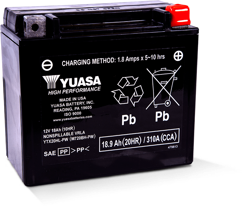 Yuasa YTX20HL-PW Maintenance Free AGM 12-Volt Battery