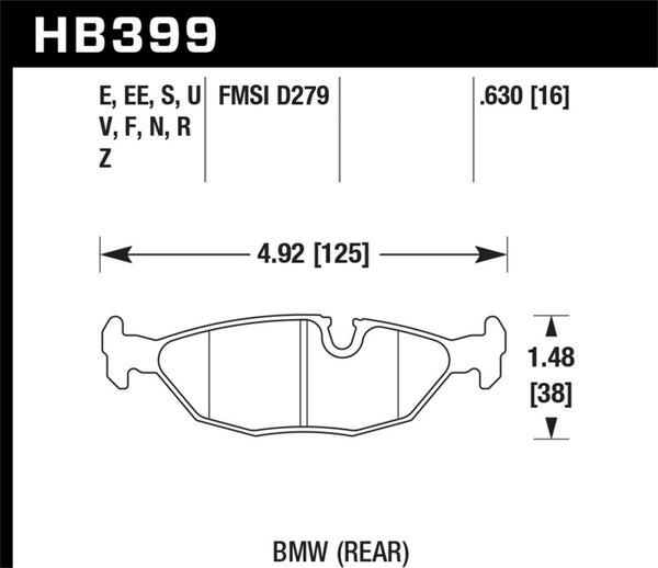 Hawk Performance HPS Rear Brake Pads for 1984-1991 BMW 325 (E30)