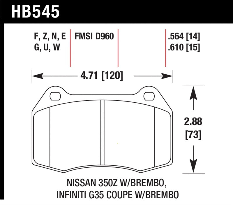 Hawk 04-09 Infiniti G35 3.5L Base Brembo Brakes OE Incl.Pin Clips Shims Front ER-1 Brake Pads