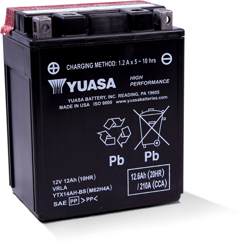 Yuasa YTX14AH-BS High Performance AGM 12-Volt Battery w/Bottle