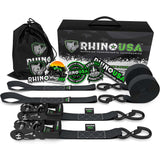 Rhino USA Heavy Duty Ratchet Tie-Downs 2-Pack (Black) 1.6In X 8Ft