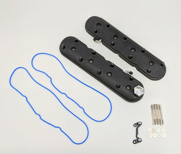 Granatelli LS Standard Height Valve Cover with Angled Coil Mounts - Black Wrinkle (Pair)