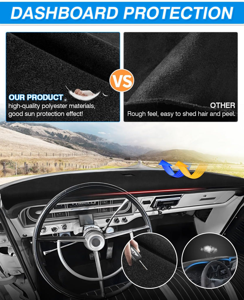 Ford F100 Dash Cover – Cartist Custom‑Fit Non‑Slip Carpet Dashboard Sunshield for F100 / F250 / F350 1967‑1972 (UV & Glare Protector)