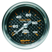 Load image into Gallery viewer, Autometer Carbon Fiber 52mm 100 PSI Mechanical Oil Pressure Gauge