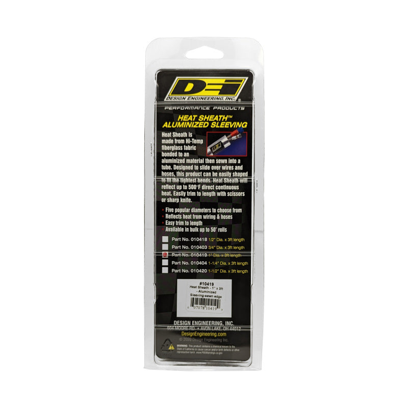 DEI Heat Sheath 1in x 3ft - Aluminized Sleeving - Sewn Edge