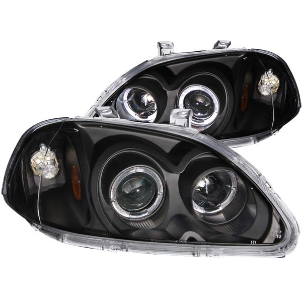 ANZO Projector Headlights w/ Halo (Black) for Honda Civic 1996-1998