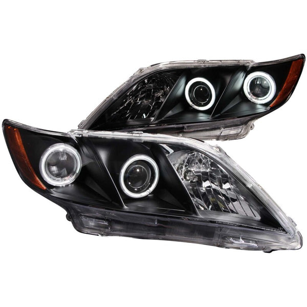 ANZO Projector Headlights w/ Halo Rings Black Housing Pair for Toyota Camry 2007-2009 (Non-HID)