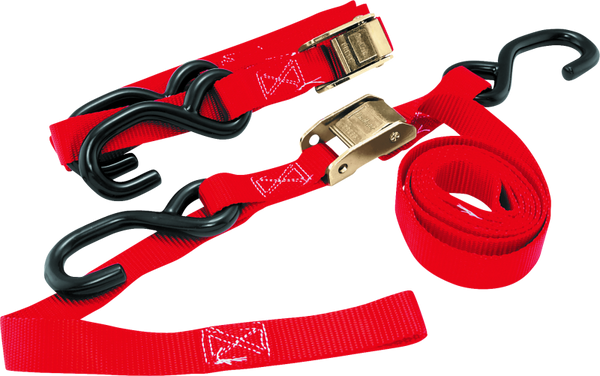 BikeMaster Integrated Softhook Tie-Down Strap - Red (Double-Stitched Nylon Webbing)