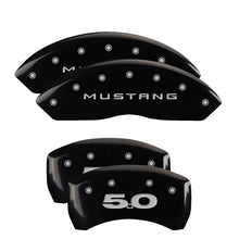 Load image into Gallery viewer, MGP 4 Caliper Covers Engraved Front Mustang Engraved Rear 50 Black finish silver ch