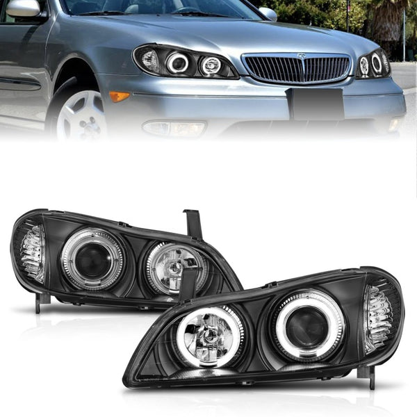 ANZO Black Projector Headlights w/ Halo for 20002004 Infiniti I30 (Non-HID)