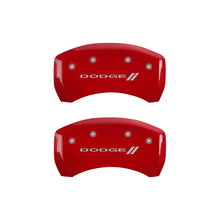 Load image into Gallery viewer, MGP 4 Caliper Covers Engraved Front &amp; Rear With stripes/Dodge Red finish silver ch