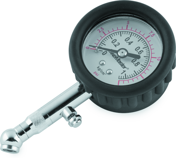 BikeMaster 15 PSI Tyre Pressure Gauge - Dial Type with Swivel Chuck